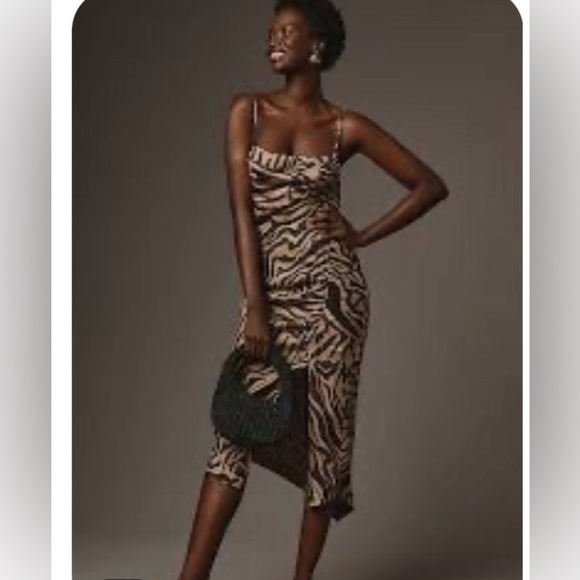 Anthropologie women’s Sz 14 Draped-Back Asymmetrical Slip Midi Dress backless - Picture 3 of 16